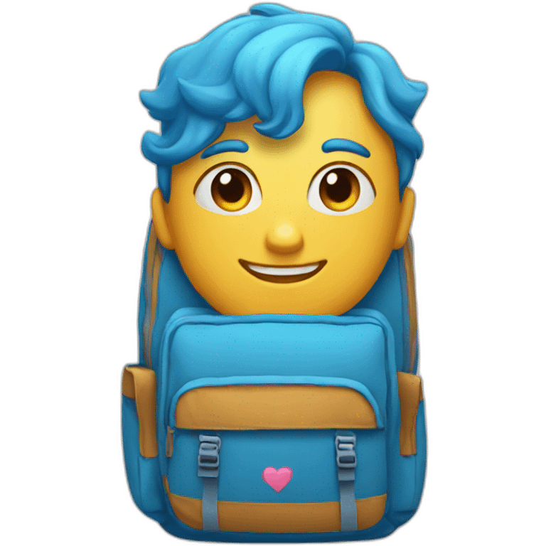 blue backpack with loving face emoji emoji