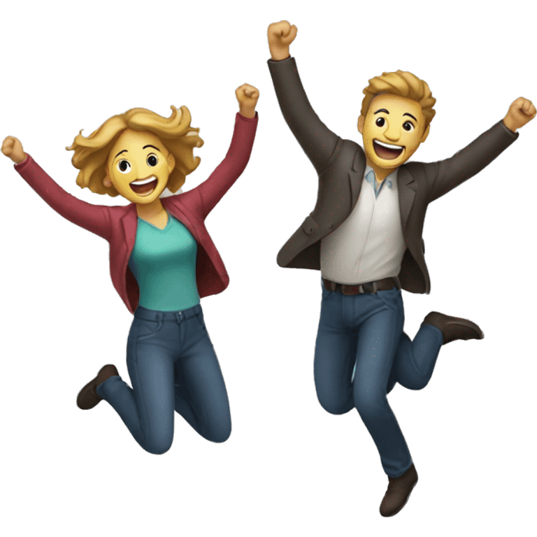 a man and a women jumping celebrating emoji