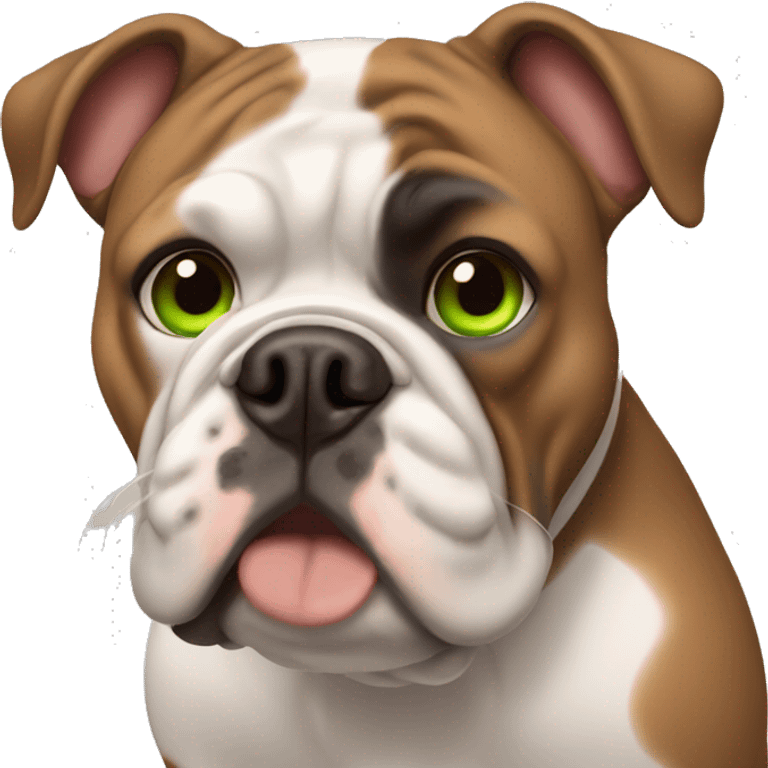 brown haired girl with green eyes with English bulldog emoji