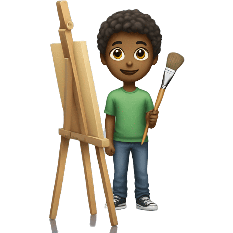 boy holds little brush, an easel emoji