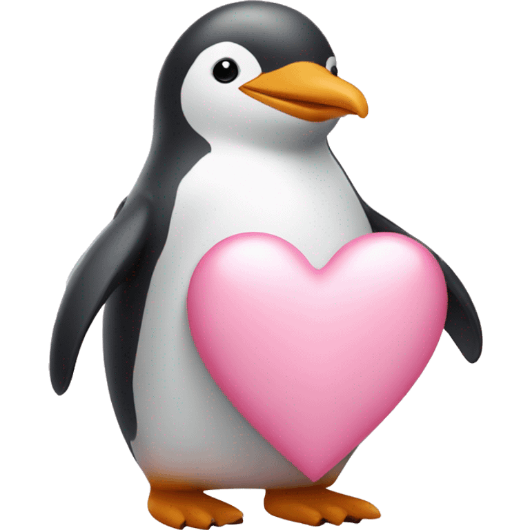 light pink penguin holding a light pink heart emoji