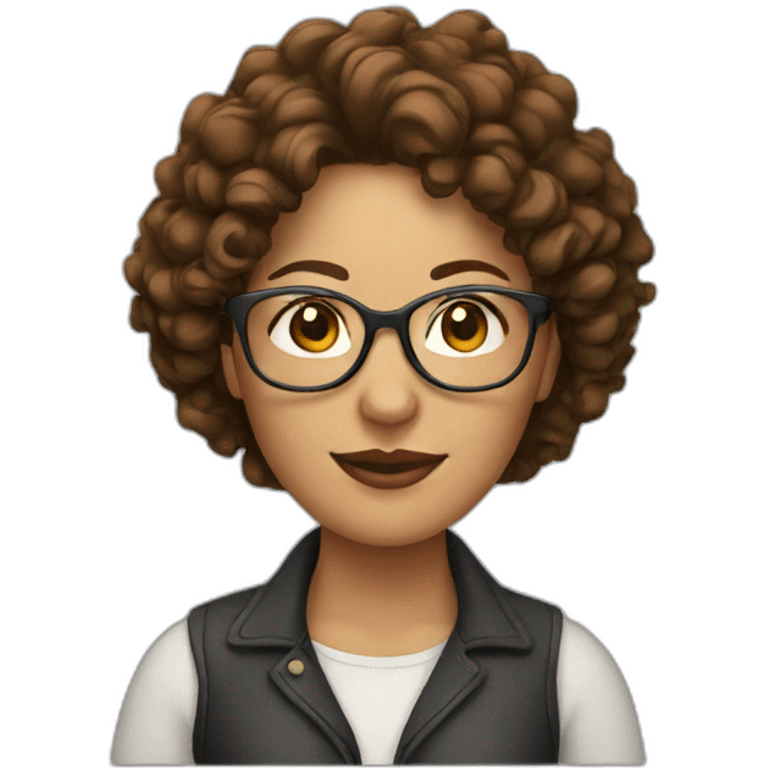 woman with brown curly hair and glasses emoji