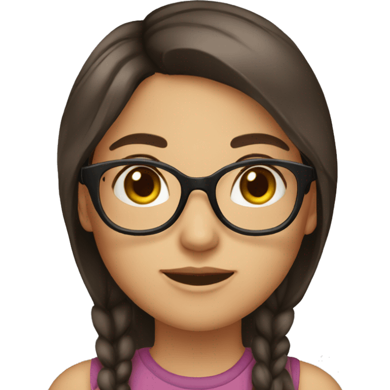 Girl, long dark brown hair, brown eyes, glasses, light skin emoji