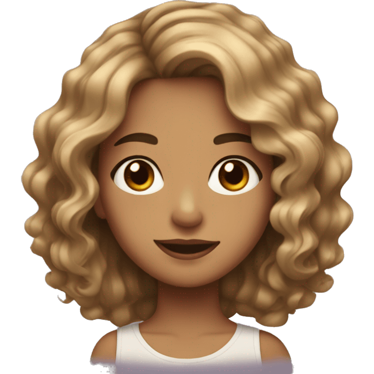 A girl with wavy hair, short, brown with blonde highlights, brown eyes  emoji