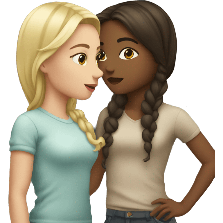 Blond girl and brunette girl kissing emoji