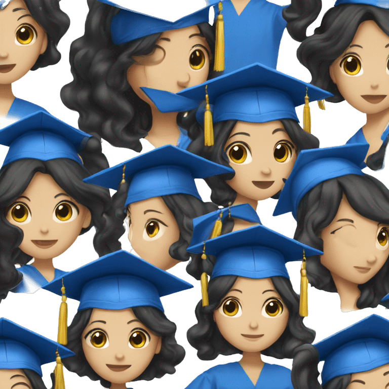 asian girl wearing blue graduation cap with long curly black hair emoji