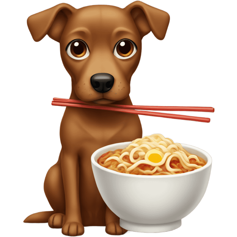 small brown dog eating ramen emoji