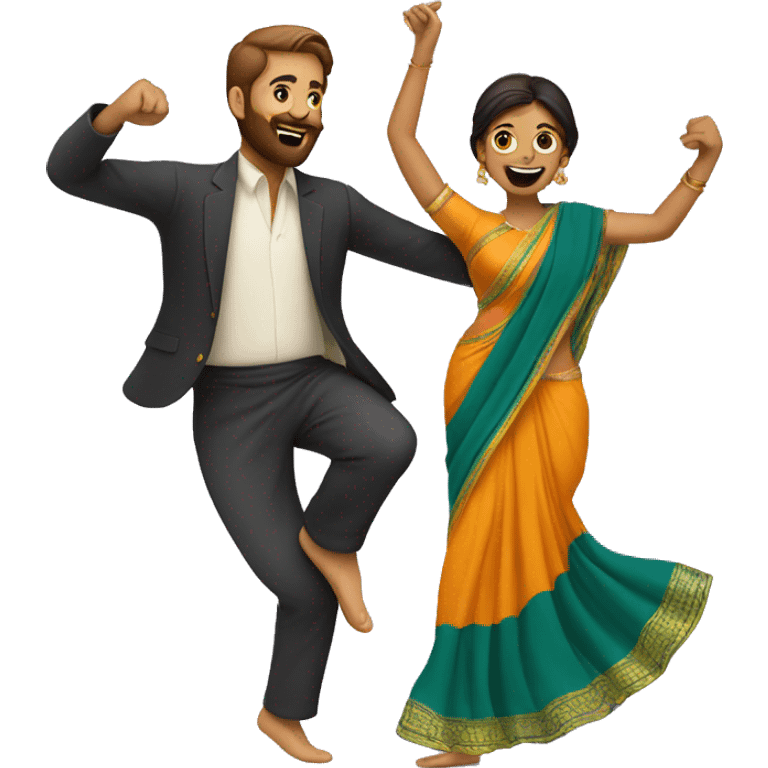 Man with a beard dancing with girl wearing a saree emoji