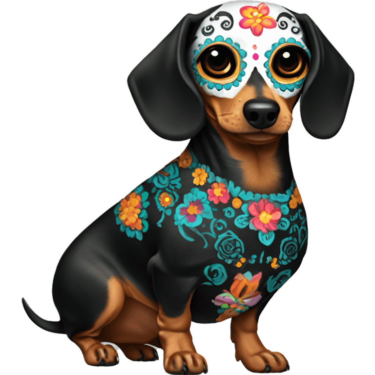 Dia De Los Muertos full body sugar skull dachshund emoji