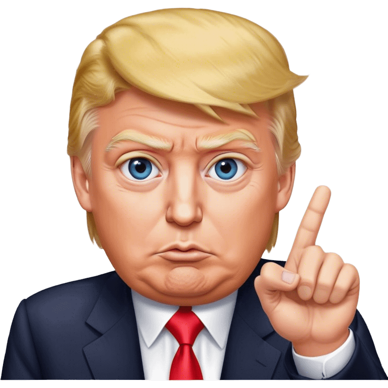 Super realistic Donald Trump pointing index finger up, realistic eyes emoji