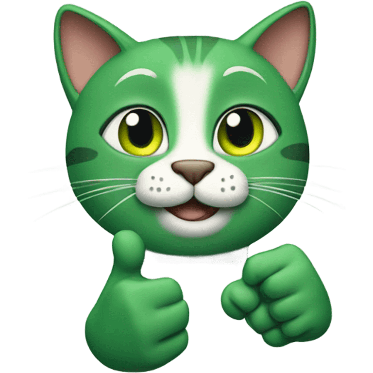 green cat with a thumbs up emoji