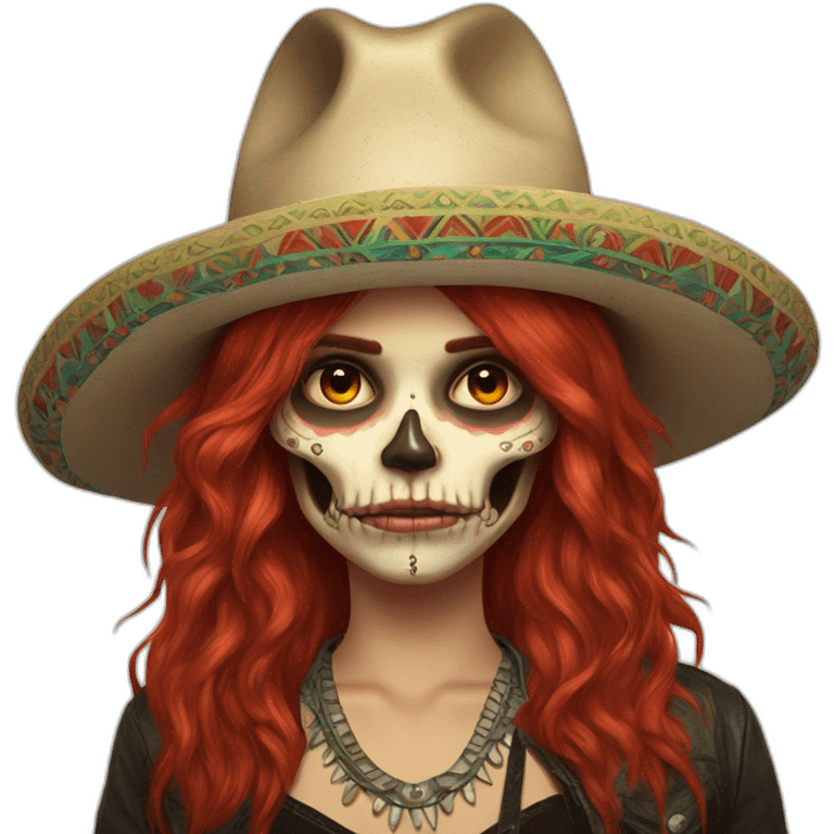 Full bosta Skull girl mexican red hair Sombrero indie rock emoji