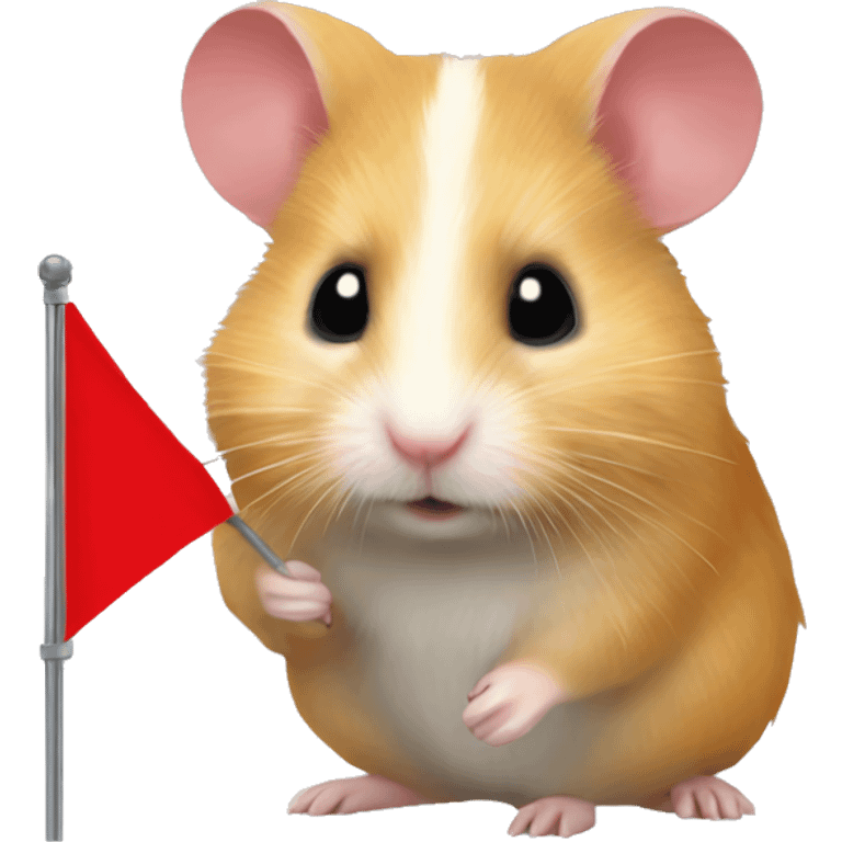 Blonde Syrian hamster with a red flag emoji