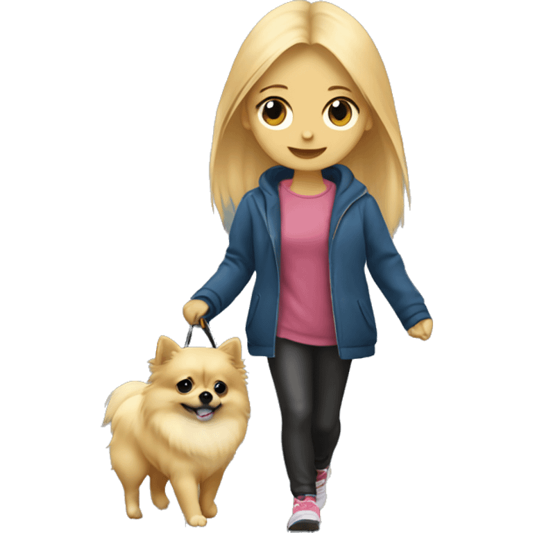 Blonde girl walking tiny pomeranian under the rain emoji