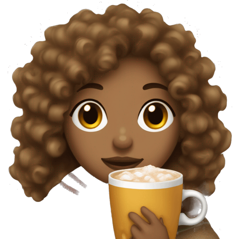 Curly hair girl with honey skin rapped in a blanket drinking a cup of hot cocoa  emoji