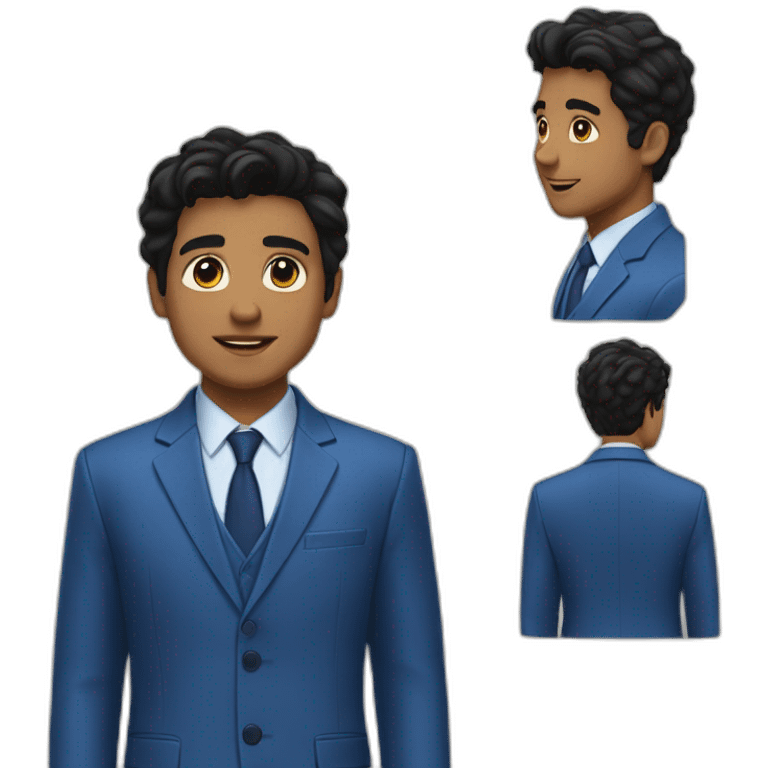 A young man with black eyes, black hair, two dimples on his cheek, and wearing a blue suit  emoji