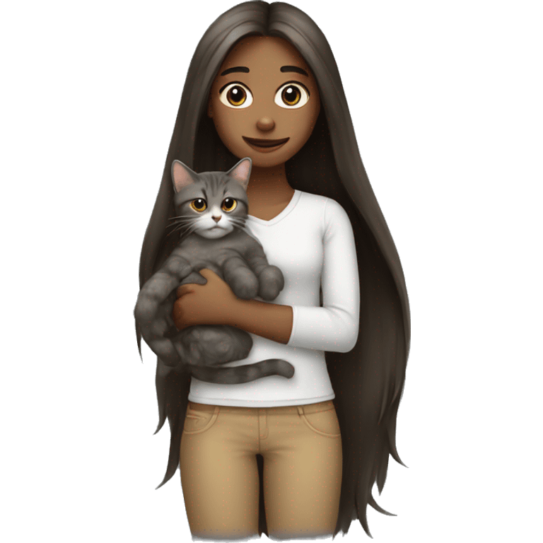 Long hair girl holding a cat  emoji