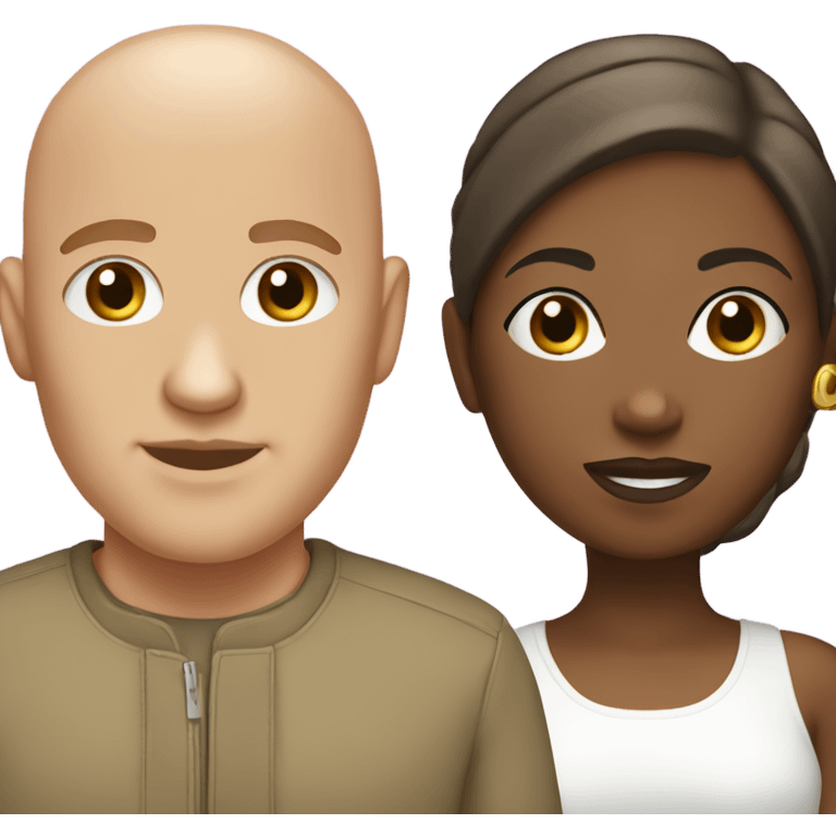 brown-skinned woman with her bald white boyfriend emoji