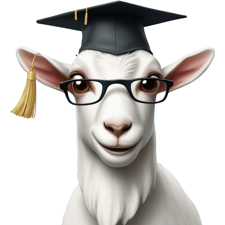 a very smart goat wearing glasses and graduation hat emoji