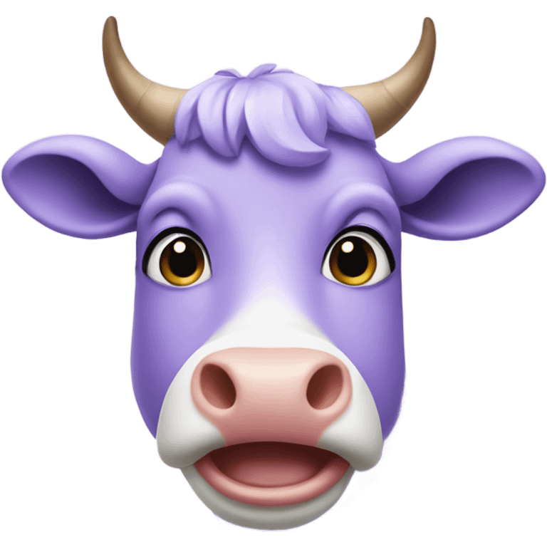 Lavender cow making a silly face emoji