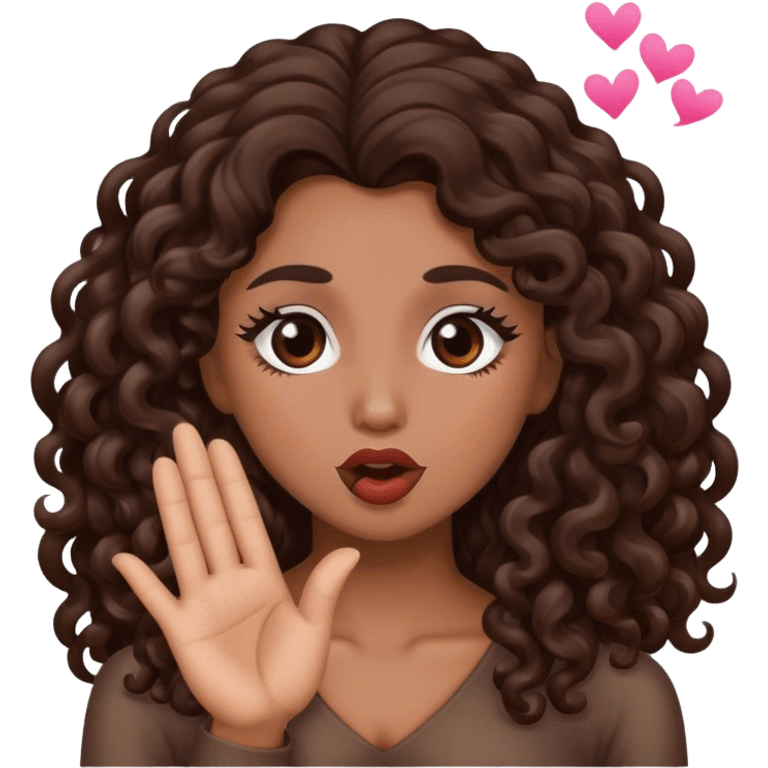 Brown woman with dark brown long curly hair blow a kiss  emoji