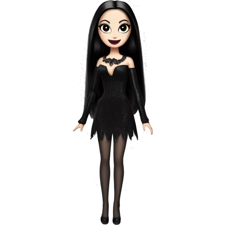 Teen Morticia Addams. Cute Short Gothic bikini glitter Barbie  emoji