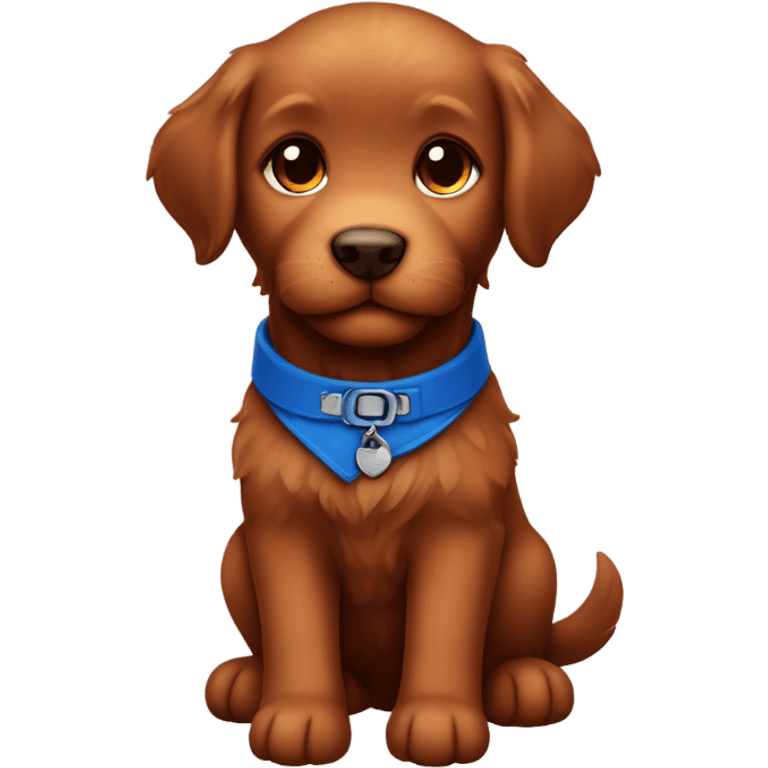 Chibi fluffy dark red retriever puppy with blue collar emoji