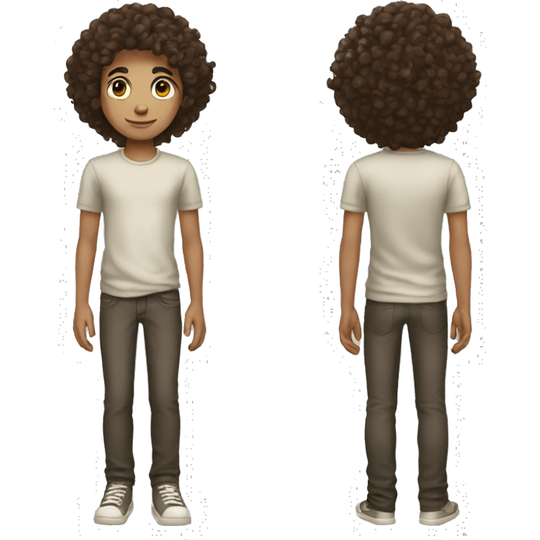 Skinny full body  white kid with long dark brown curly hair emoji