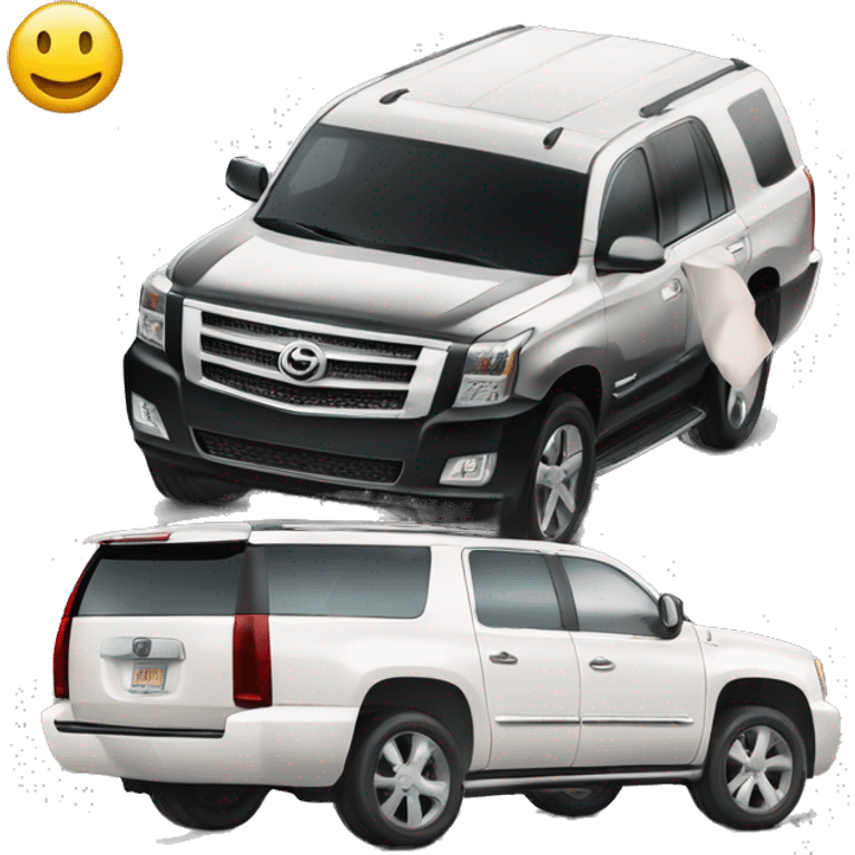 A black Toyota Parado 120 stands next to a white Cadillac Escalade emoji