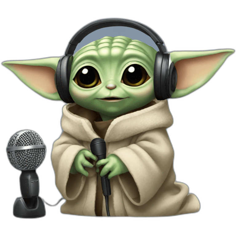 baby yoda with headphones talking to a microphone emoji