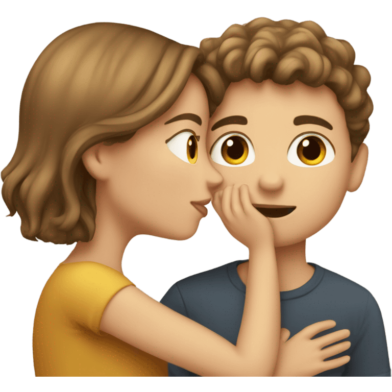 Light Brown hair girl kissing brown hair boy emoji