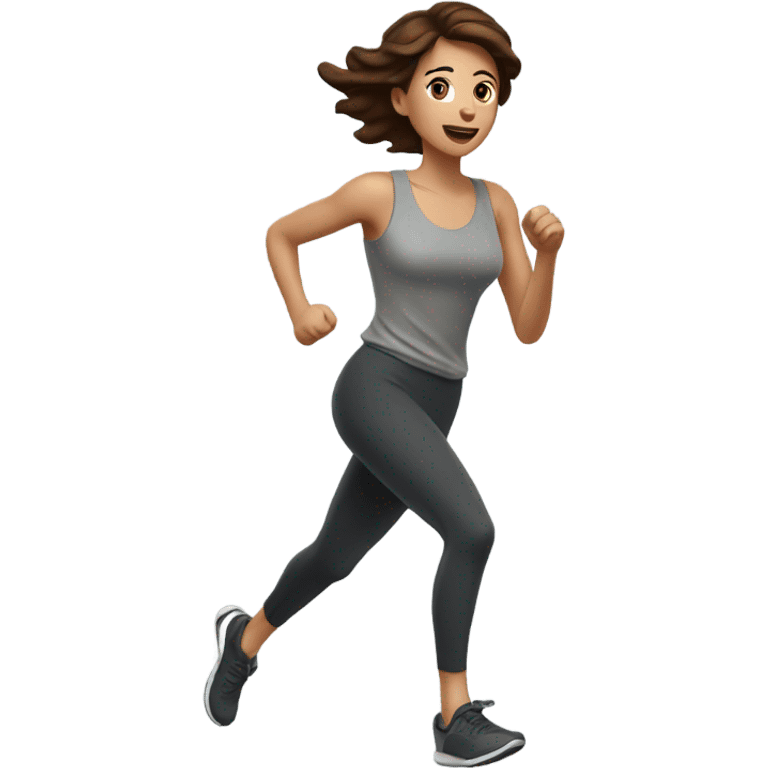 Pretty woman with short brown hair, running emoji