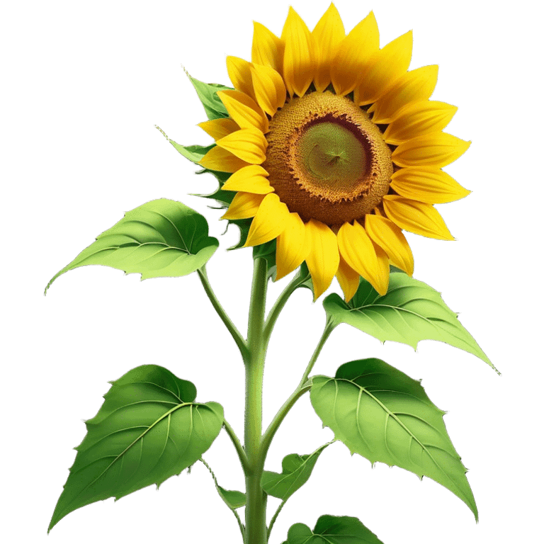 Cinematic Realistic Sunflower Emoji, Tall and bright, with a large, golden-yellow blossom facing the sun, its broad, textured petals surrounding a dark center. The sturdy green stalks and leaves frame the vibrant flower, while a gentle breeze causes the petals to sway. Soft glowing outline, capturing the essence of sunshine and warmth in a cheerful, towering sunflower! emoji