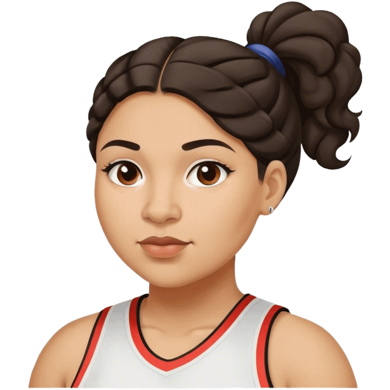  plus size light skin latino women basketball player with wavy dark hair in pony tail flat wide nose  emoji