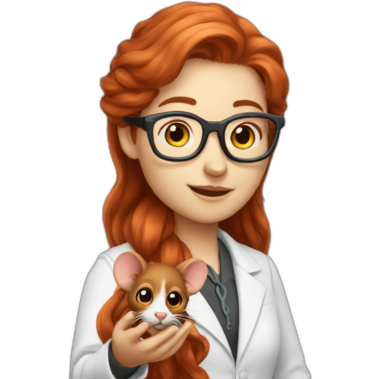 Redhead long hair with glasses scientist holding mouse on her hand emoji