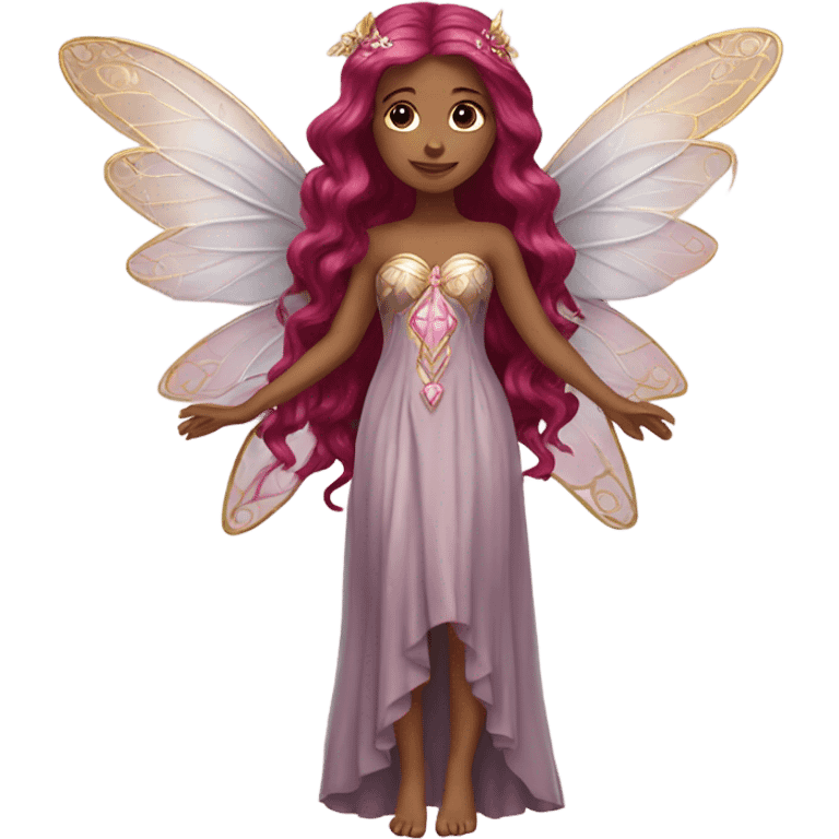 Beautiful, flower, fairy, pink, silver, gold, long burgundy hair, wings emoji