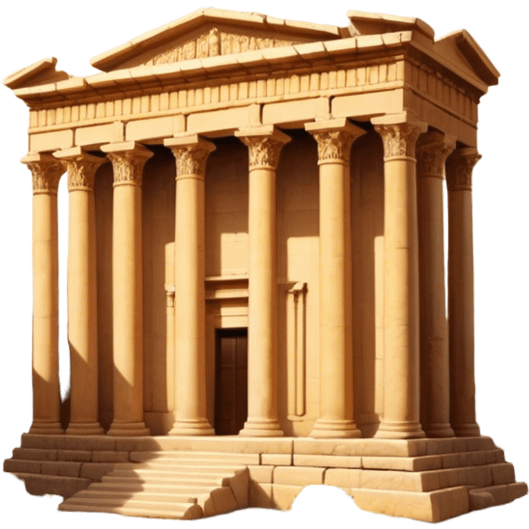 Baalbek temple – Cinematic Realistic Baalbek Temple, depicted as an ancient Roman temple complex with towering columns and intricately carved stone details, bathed in golden sunlight and dramatic shadows that evoke timeless historical grandeur. emoji