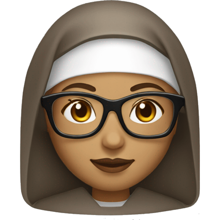 Female nun medium skin tone with curly hair wearing spike Lee glasses  emoji