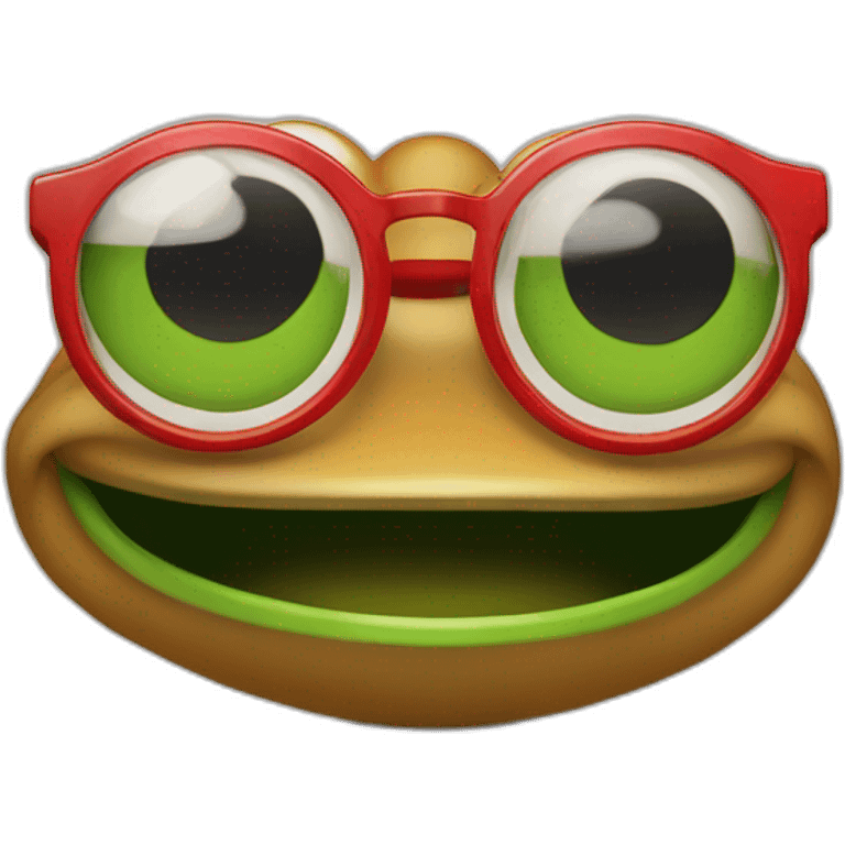 smiley face pepe the frog in black and red checkered shirt with square glasses for vision in cartoon style emoji