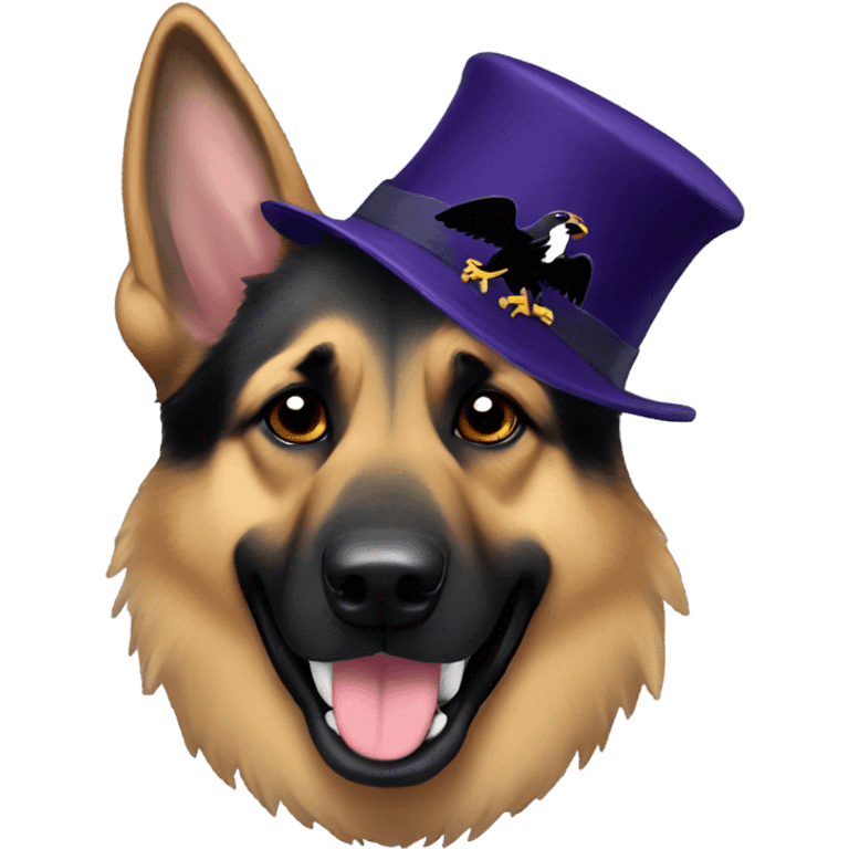 German shepherd wearing a ravens hat emoji