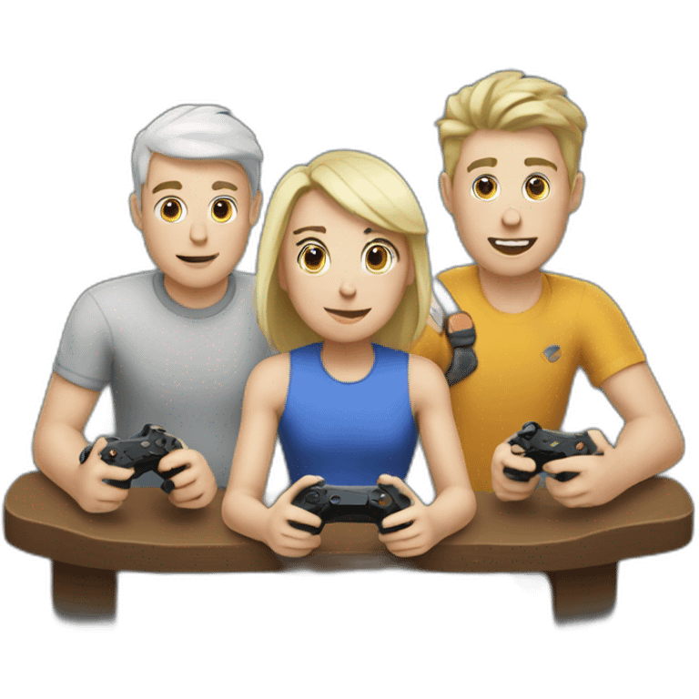 Three white buddies playing video games emoji