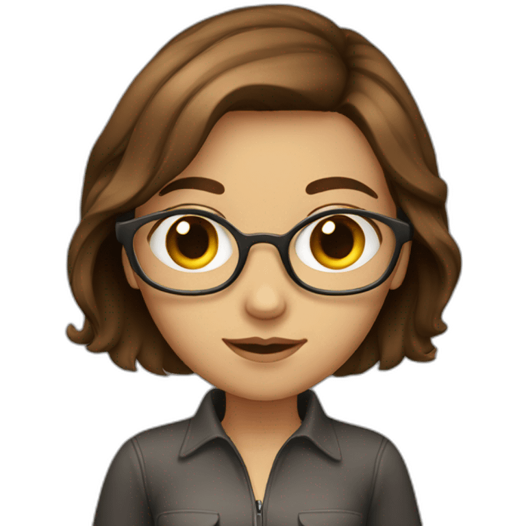 women brown hair with glass, eyes brown and laptop emoji