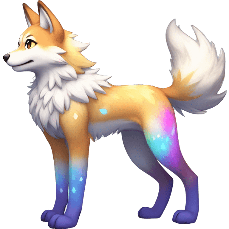 Anthro Colorful Shiny Fionbri-Falvie-sparkle-wolf-sona with colorful markings full body emoji