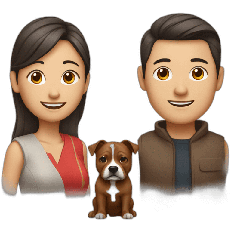 man and Chinese lady with brown Staffordshire terrier dog emoji