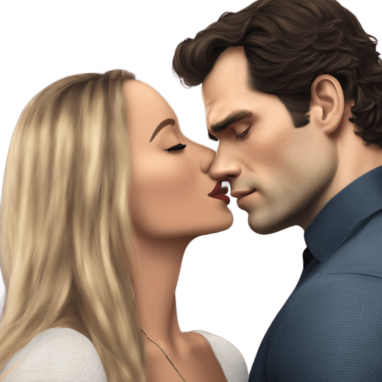 realistic photo of Henry Cavill kissing a beautiful female model  emoji