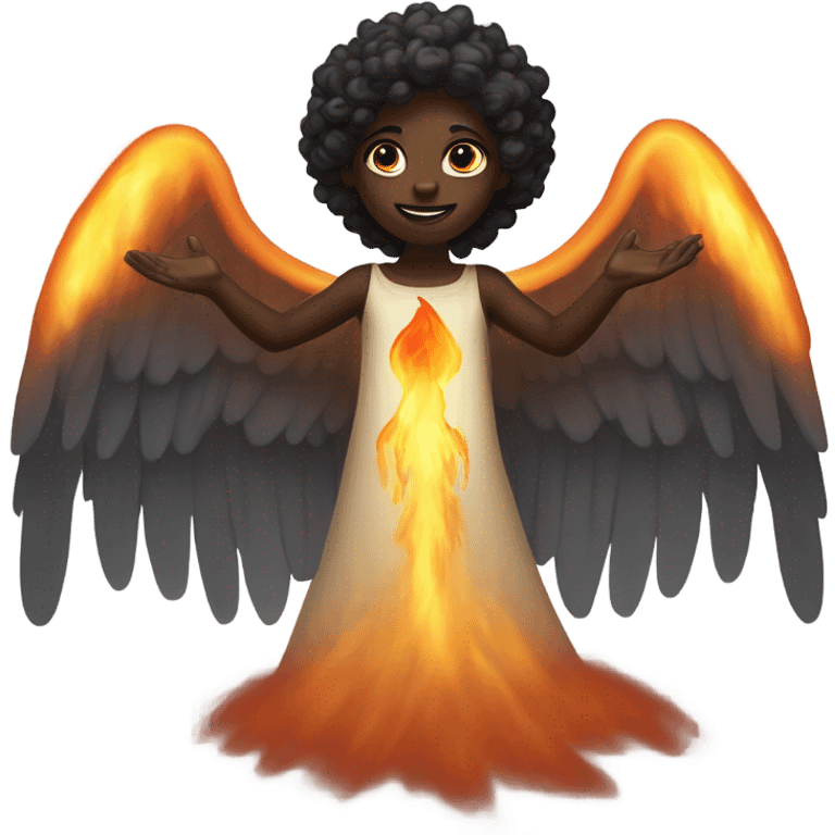 Completely Flaming black skin angel emoji