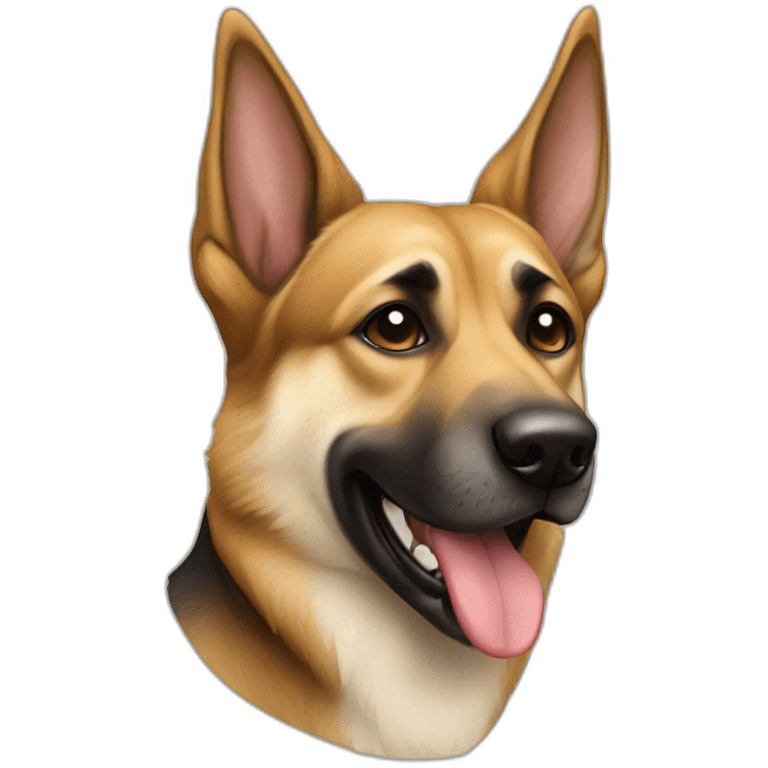 mutt dog with german shepard coloring and a tooth that is visibly misaligned and protruding from its mouth on the left side emoji