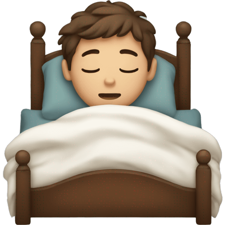 Brown hair boy sleeping in bed emoji