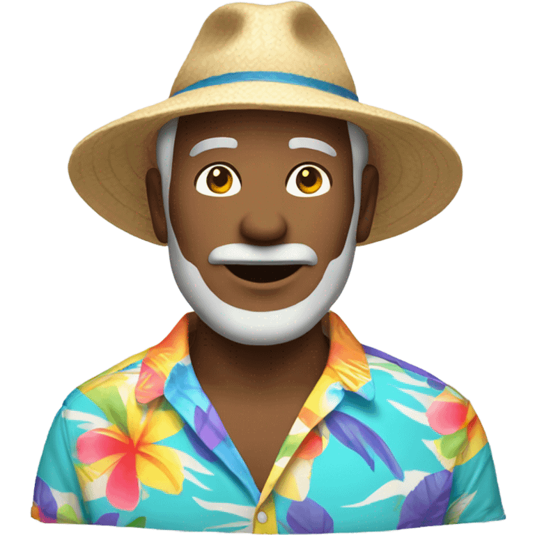 white middle aged man with beach hat and beach shirt emoji