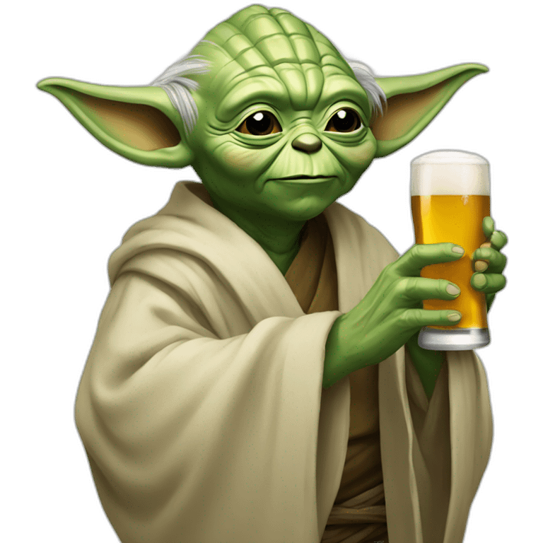 Yoda avec un bière qui fait santé  emoji